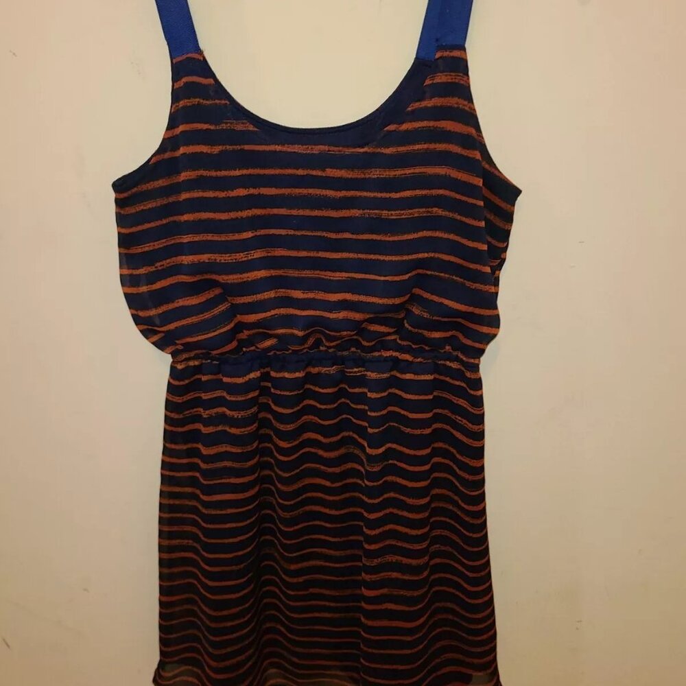 Women's Xhilaration striped Spring Summer tank Dress, Size Small ~navy/orange